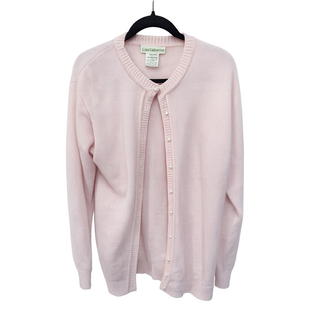 Vintage Liz Claiborne Medium Pink Angora Lambswool Cardigan 90s Coquette